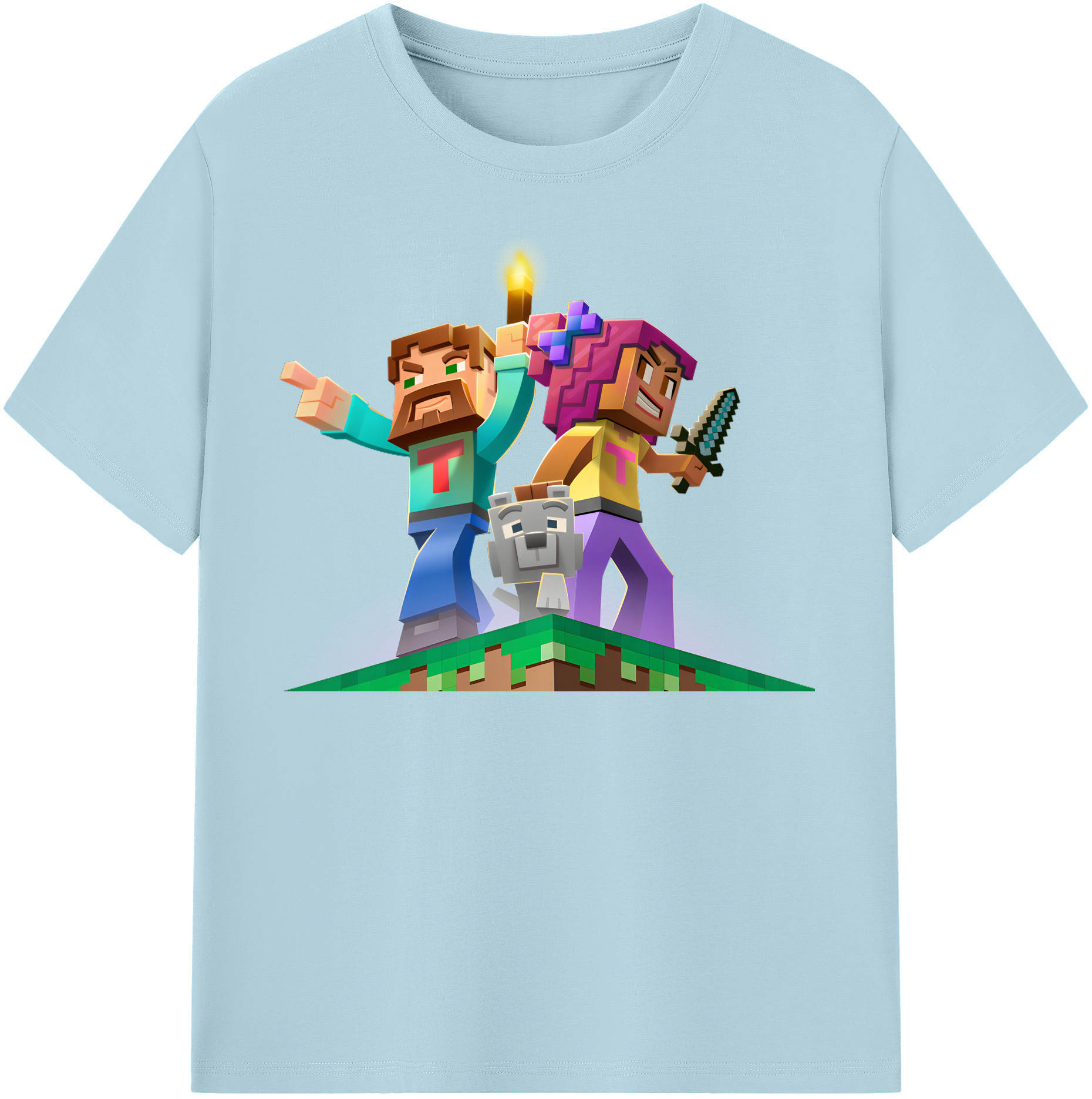 （画像用） マインクラフト ブロックの世界 Minecraft MC Block world 綿100％半袖Tシャツ（フロントプリント）
